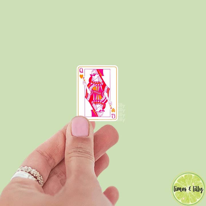 Queen of Hearts Playing Card Pink Vinyl Sticker | Kindle Stickers | Cute Stickers | Trendy Stickers for wholesale by Limes & Lilly