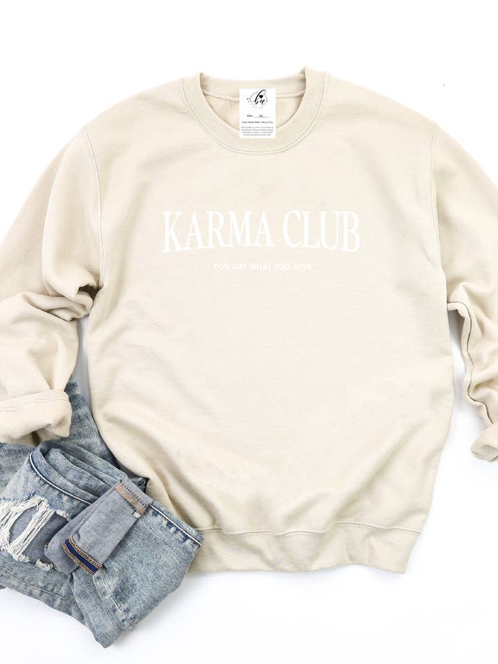 Pull à col rond douillet Karma Club pour la vente par Blonde Ambition Apparel & Designs