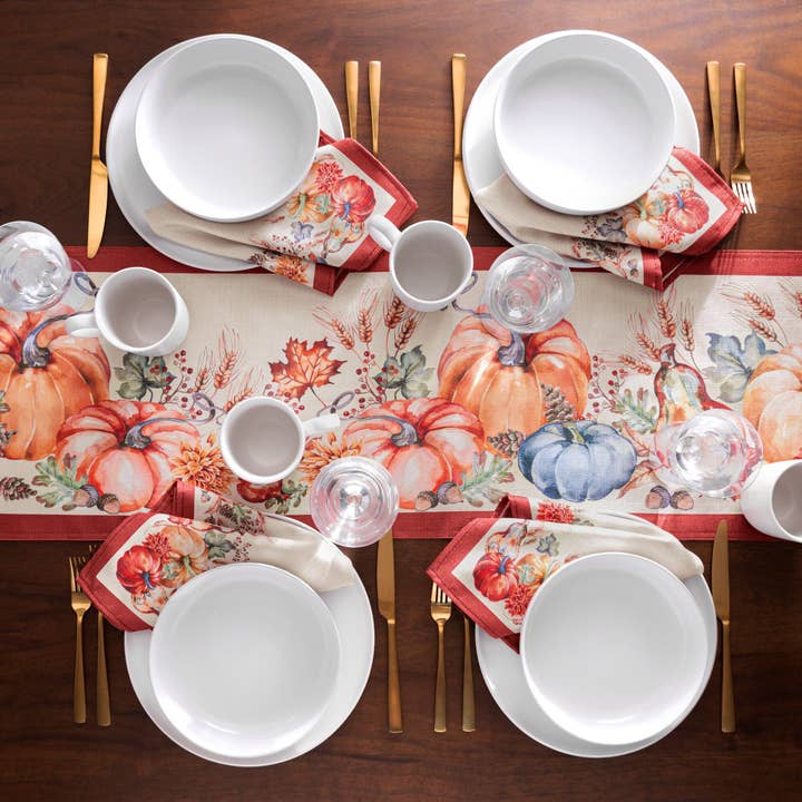 Botanical Harvest Pumpkin Fall Table Runner - 13x70 for wholesale by Threadmade Home