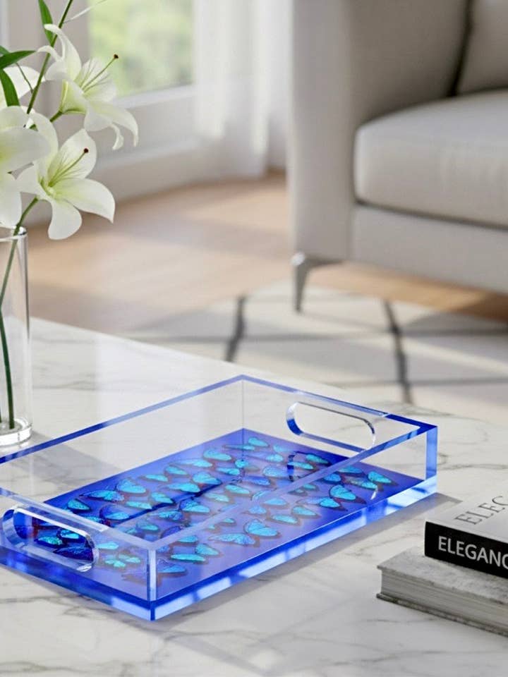 Koboltblå fjäril akrylbricka – Kobolt midnattsblått för wholesale av David Stesner ArtHouse