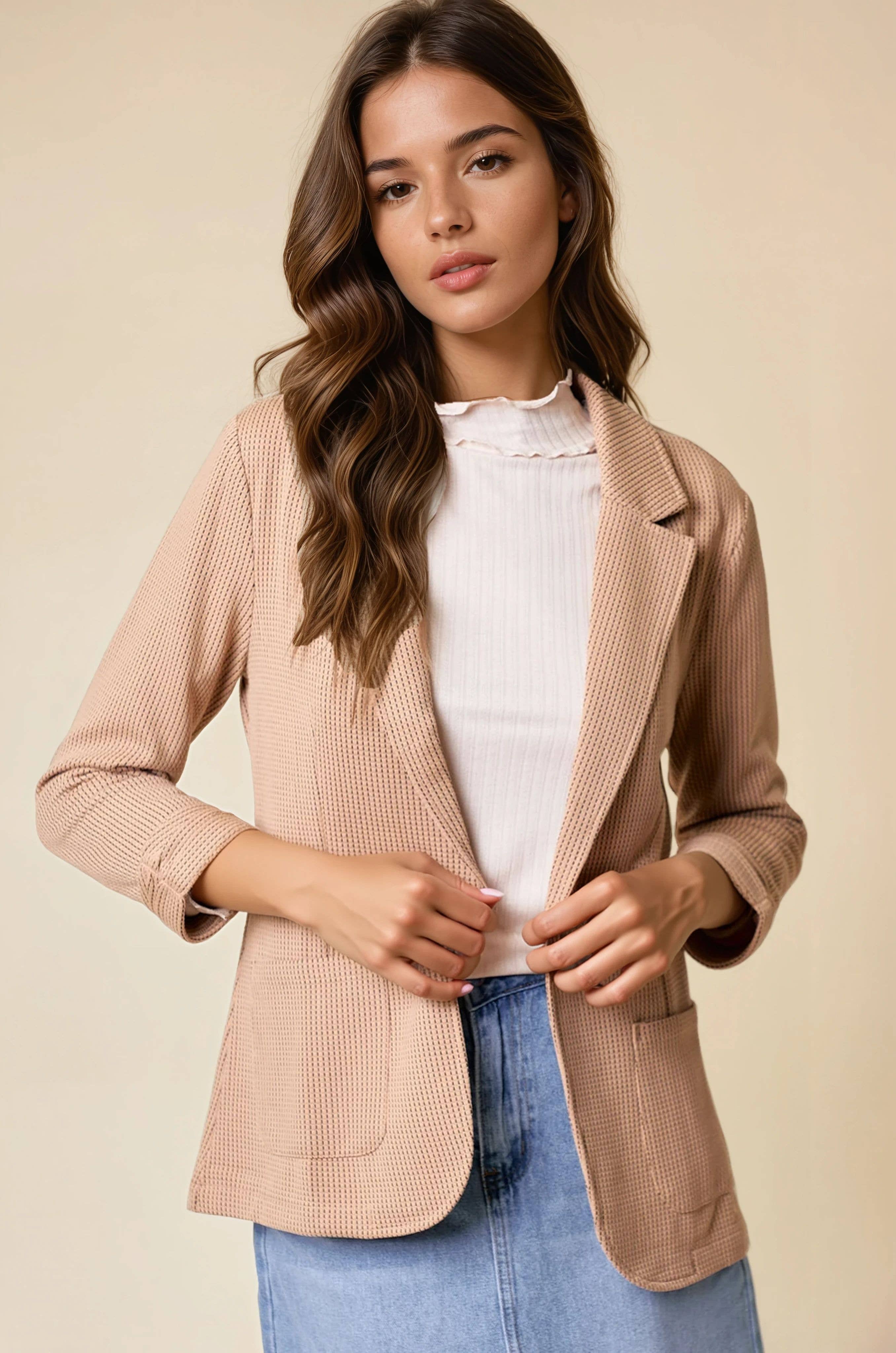 Doe and Rae - Vente Blazer – femme - Blazer texturé à manches froncées - 10150J5