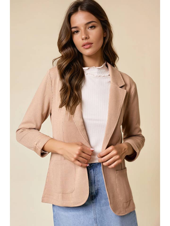 Doe and Rae - Wholesale Blazer - Women's - Shirred Sleeve Textured Blazer - 10150J5