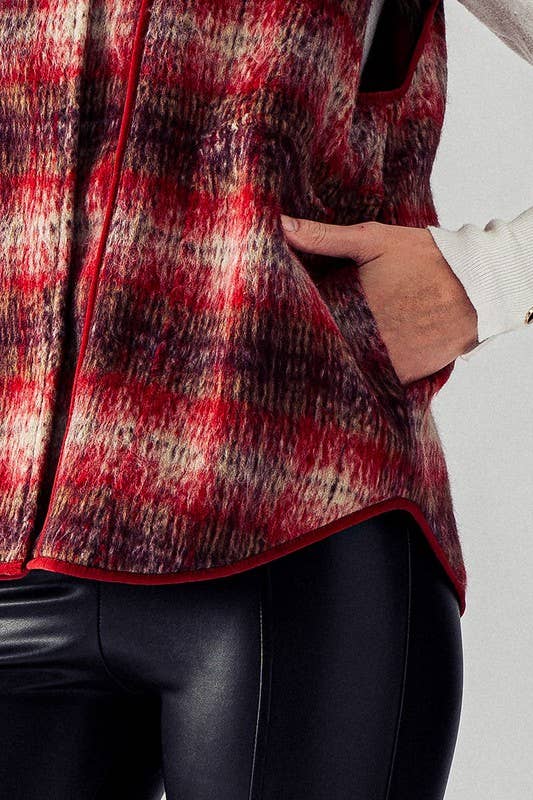 Heyday - Wholesale Outerwear Vest - Women's - VINTAGE PLAID OVERSIZED WOOL VEST7