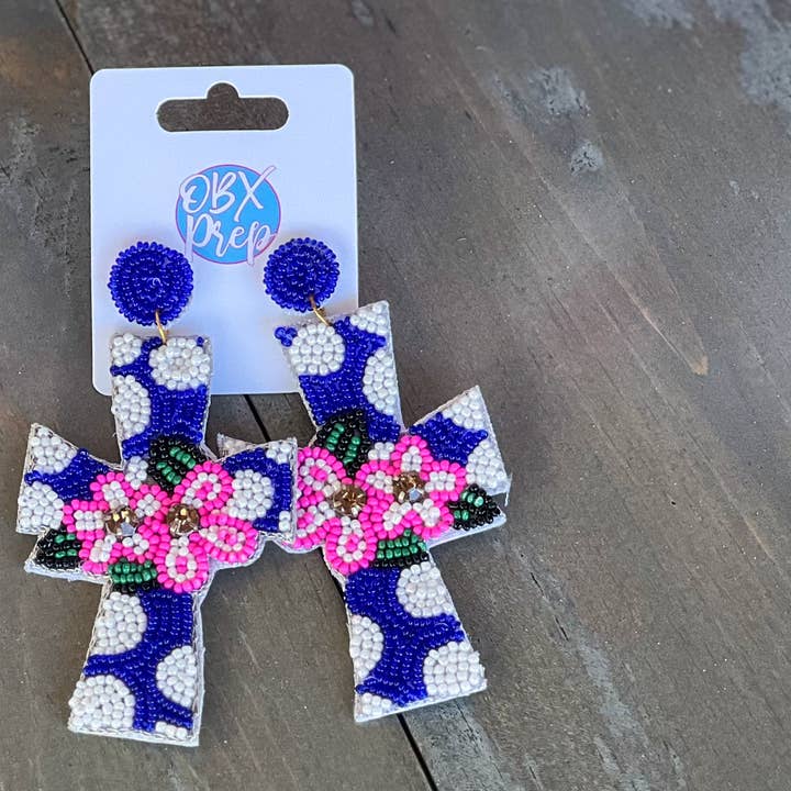 OBX Prep – Brincos de argola por atacado – Brincos de páscoa com flores de primavera com flores de primavera com bolinhas4