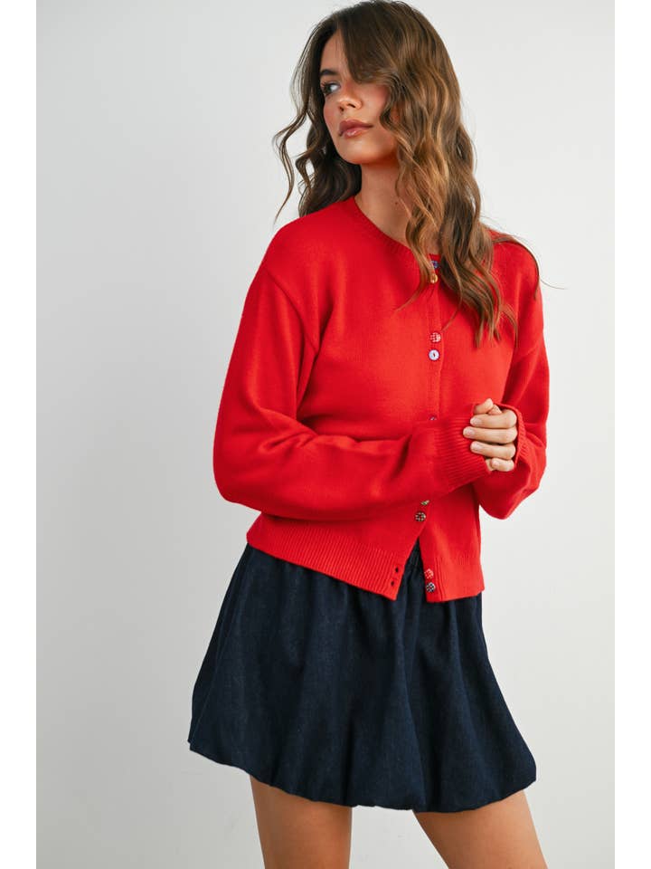 BUTTERMELON - Wholesale Cardigan - Women's - Long Sleeve Buttoned Cropped Cardigan - BMC790646