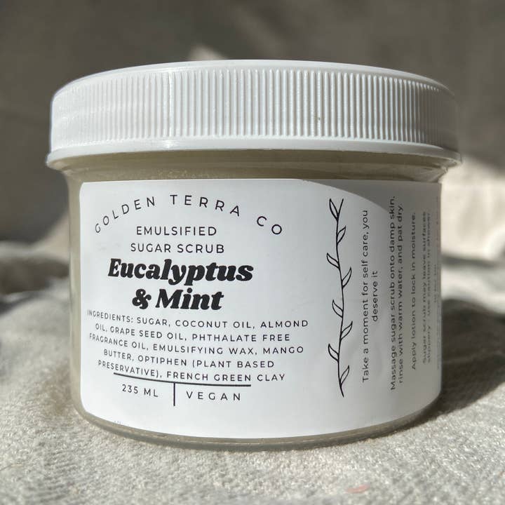 Eucalyptus and Mint Sugar Scrub for wholesale by Golden Terra Co