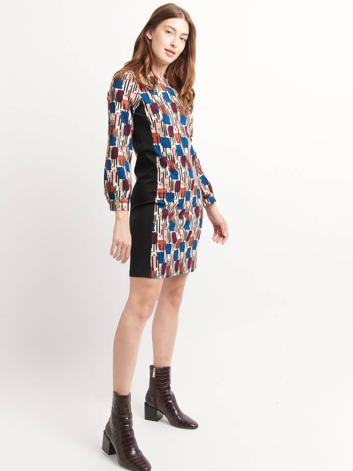 fitted dress with rain pattern for wholesale by MADE IN SENS