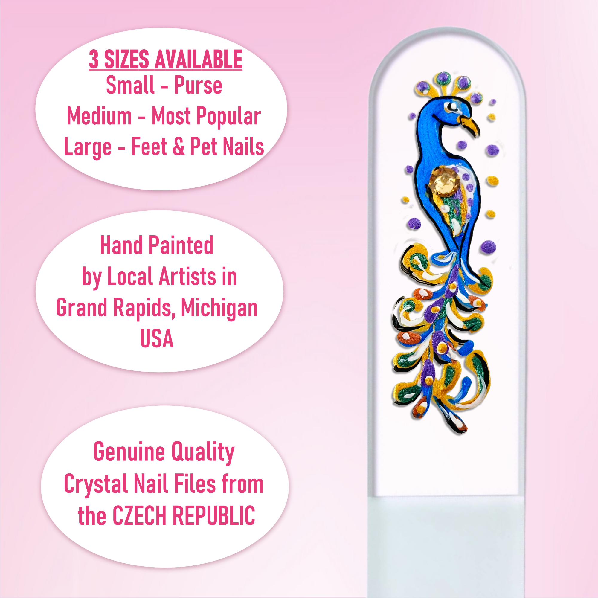 Classy Nail Files - Wholesale Nail File - Peacock Bird Swarovski Gem Hand Painted Crystal Nail File4