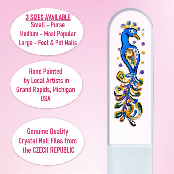 Classy Nail Files - Wholesale Nail File - Peacock Bird Swarovski Gem Hand Painted Crystal Nail File5