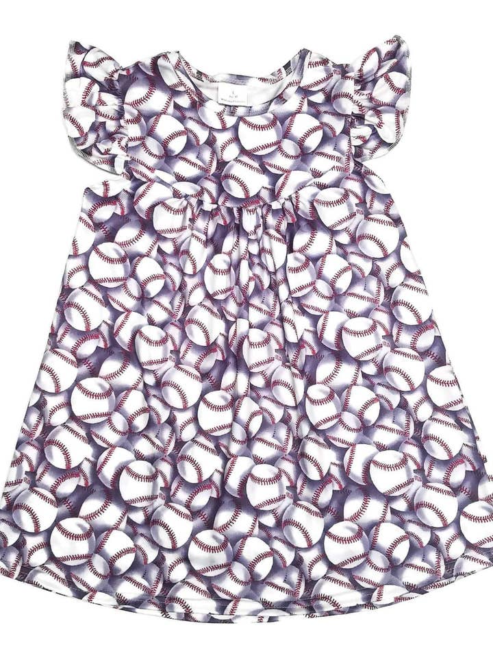 Robe en soie à volants Baseball Milk pour la vente par Great Lakes Kids Apparel