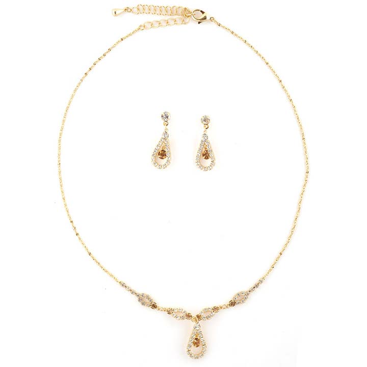 Conjunto de Colar e Brincos de Lágrima Dourada com Cristais por atacado de Cool Crystals