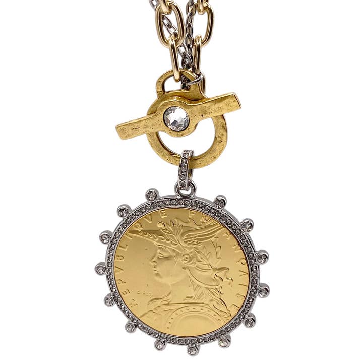 Franskt myntmedaljonghalsband boutique smycken blandad metall för wholesale av VB&CO Designs Handmade Jewelry