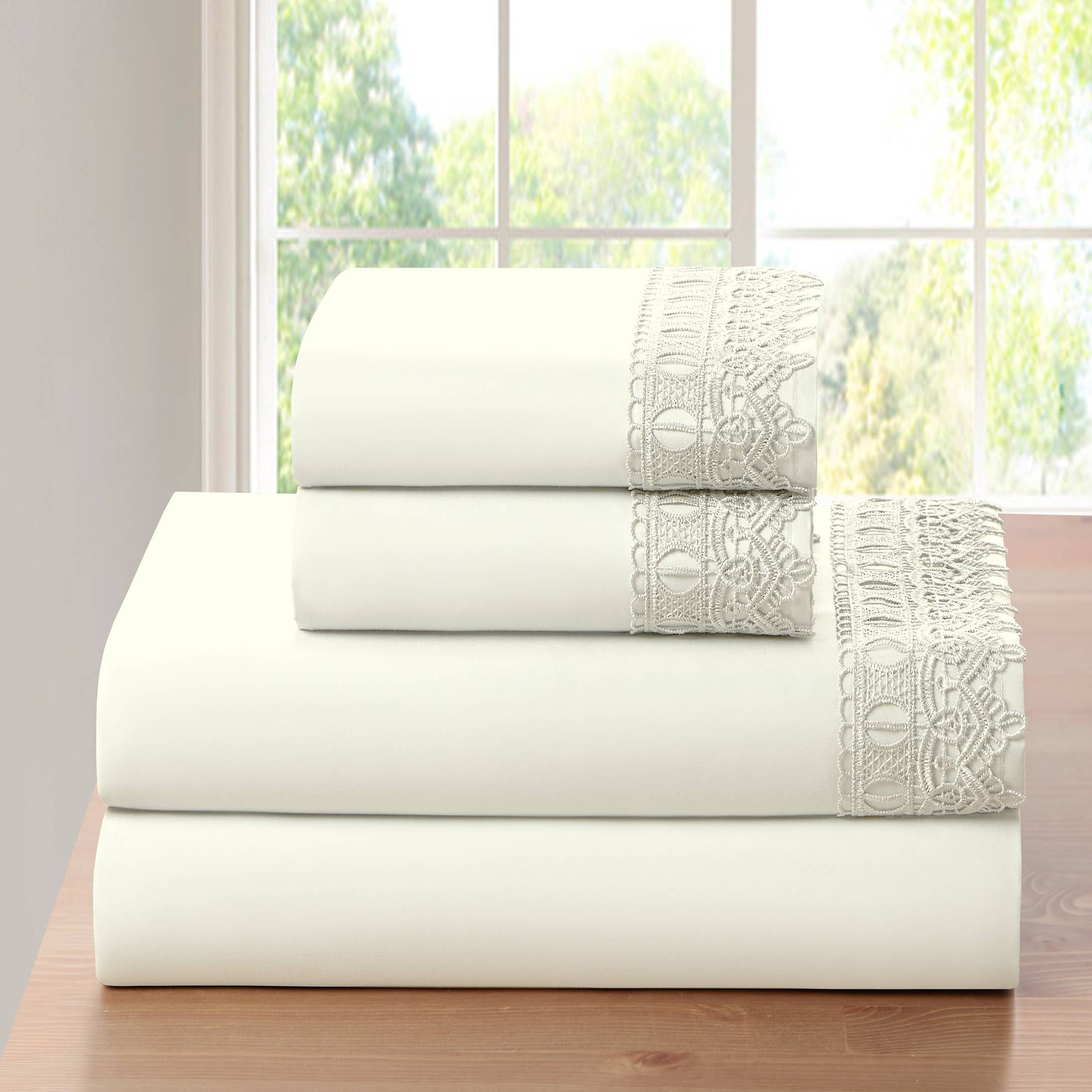 Bed Bath Fashions – wholesale Sheet set – Bamboo Lace Crochet Embroidery 4 Piece Sheet Set7