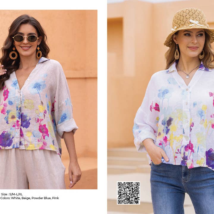 Top asimétrico de flores en acuarela de Seraphina para venta al por mayor de Orange Fashion Village