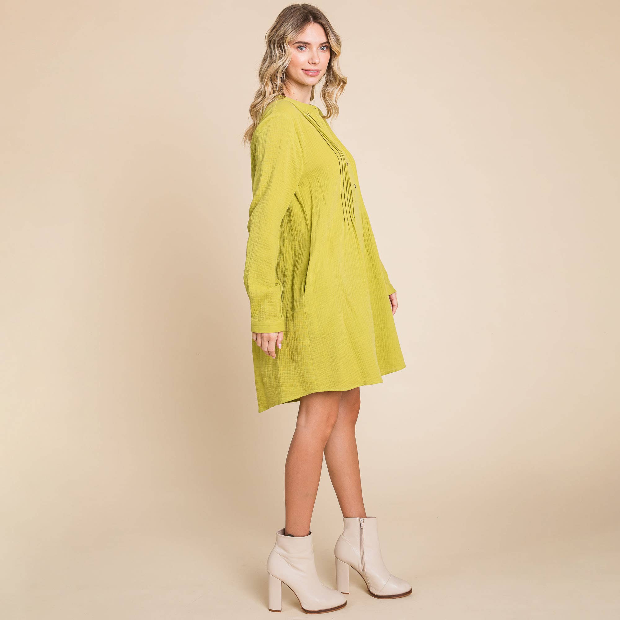 ROLYPOLY - Vente Robe – femme - Robe tunique en coton double gaze manches longues style henley19