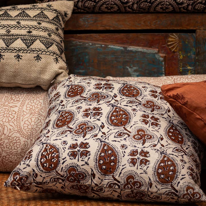 Alamwar - Wholesale Throw pillow cover - Betel Leaf Charcoal/Cinnamon Decorative Pillow Cover2