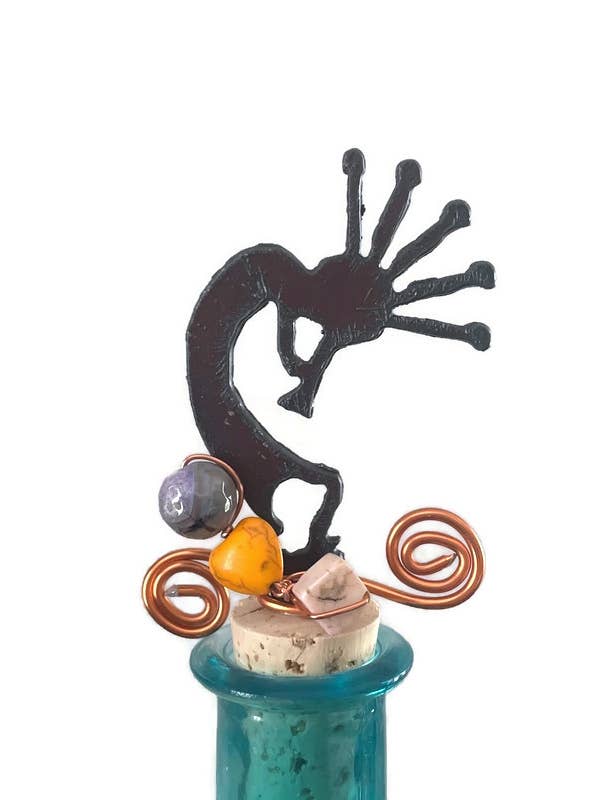 Rustic Wine Cork KOKOPELLI shape with beads and wire for wholesale by The Rustic Barn