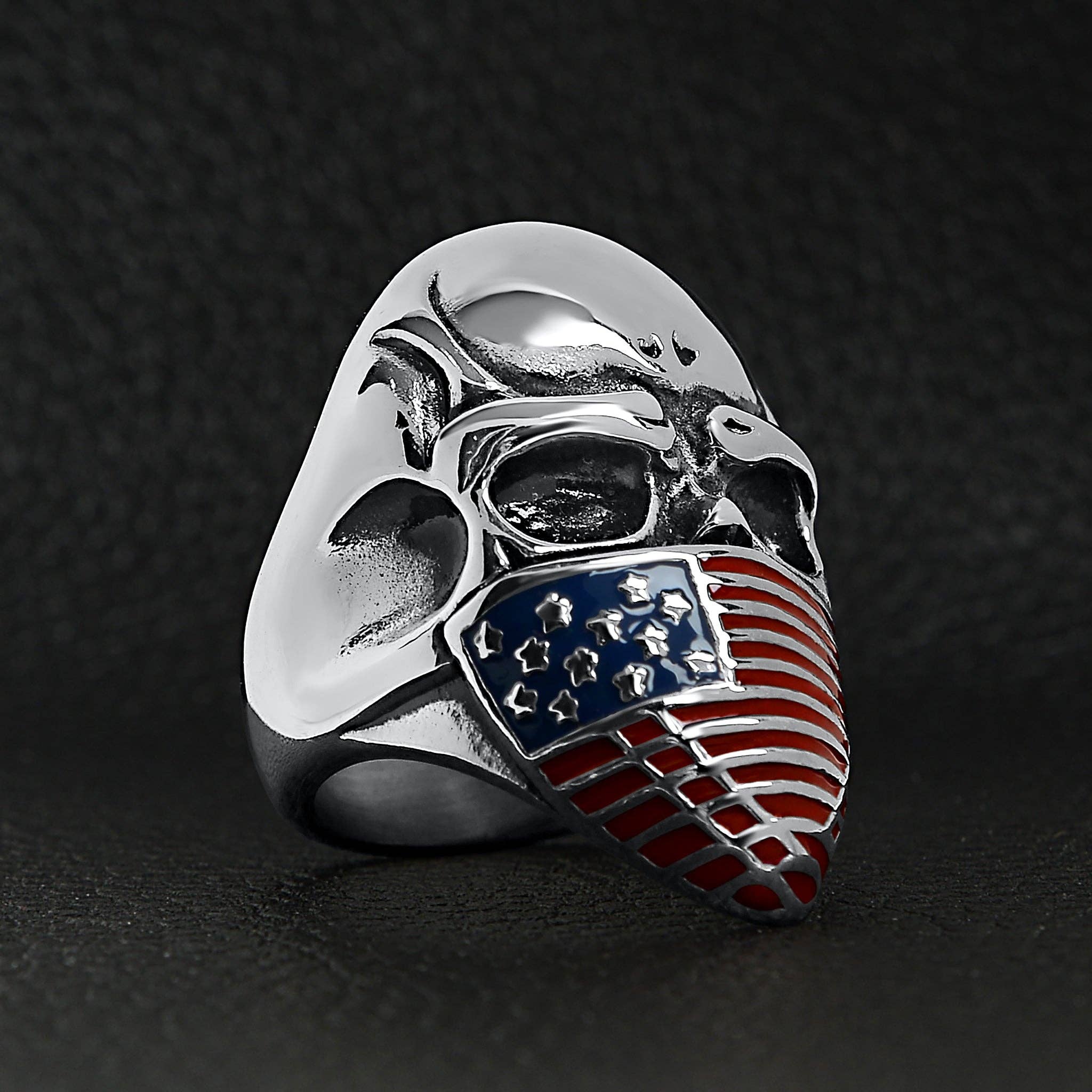 WJW - Wholesale Signet Ring - Stainless Steel USA American Flag Covered Skull Ring3