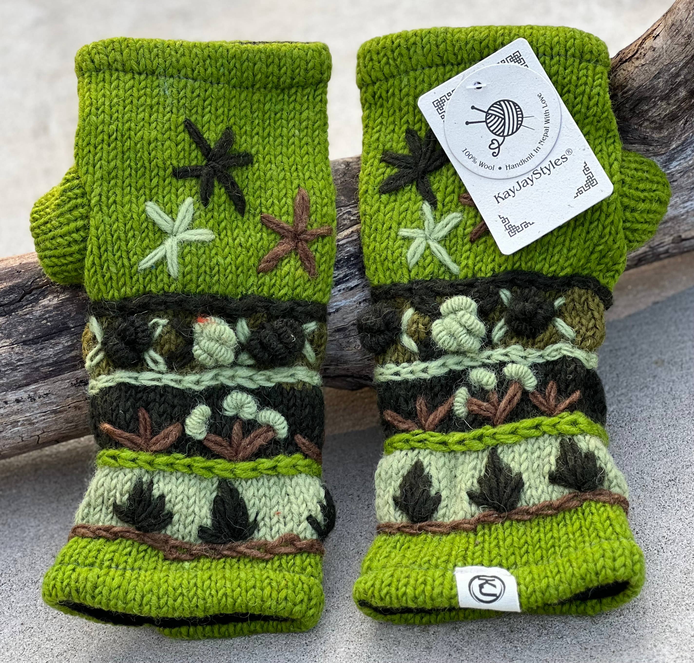 Lungta Imports – Engroshandel Handsker - Dame – Fingerløse, håndstrikkede uldhandsker med fleecefor - håndvarmer24