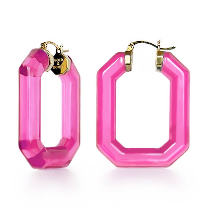 1,5 ”Emerald Gem Hoop i rosa för wholesale av Gold & Honey