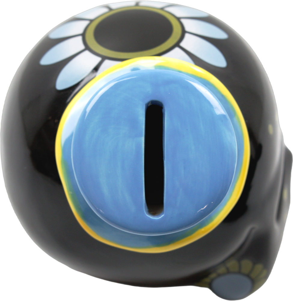 Square Deal Recordings & Supplies - Wholesale Money/Piggy Bank - Money Bank - Sourpuss  - Ceramic Sugar Skull With Top Hat 5"10