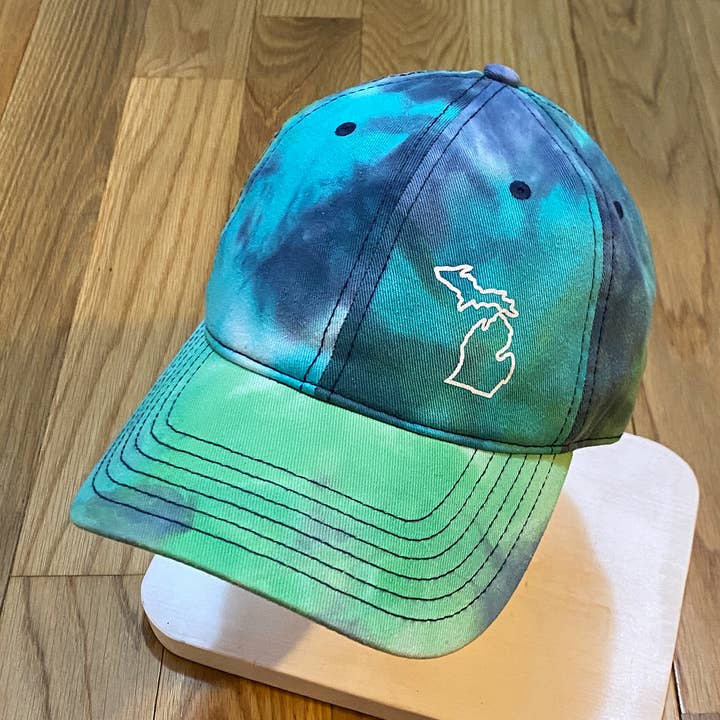 Tie dye Michigan summer baseball hat blue green boho unisex for wholesale by PORTCITEES