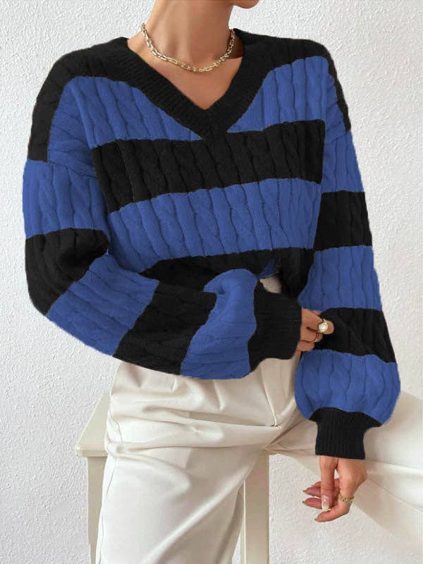 Masyal - Wholesale Knit Sweater - Women's - Autumn/Winter Retro Striped Color Block Sweater4
