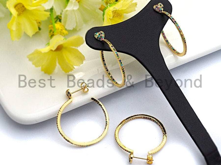 BestBeads&Beyond - Vendita all'ingrosso Orecchini a cerchio - Orecchini a Cerchio grandi colorati in zirconia cubica, Sku #J1251