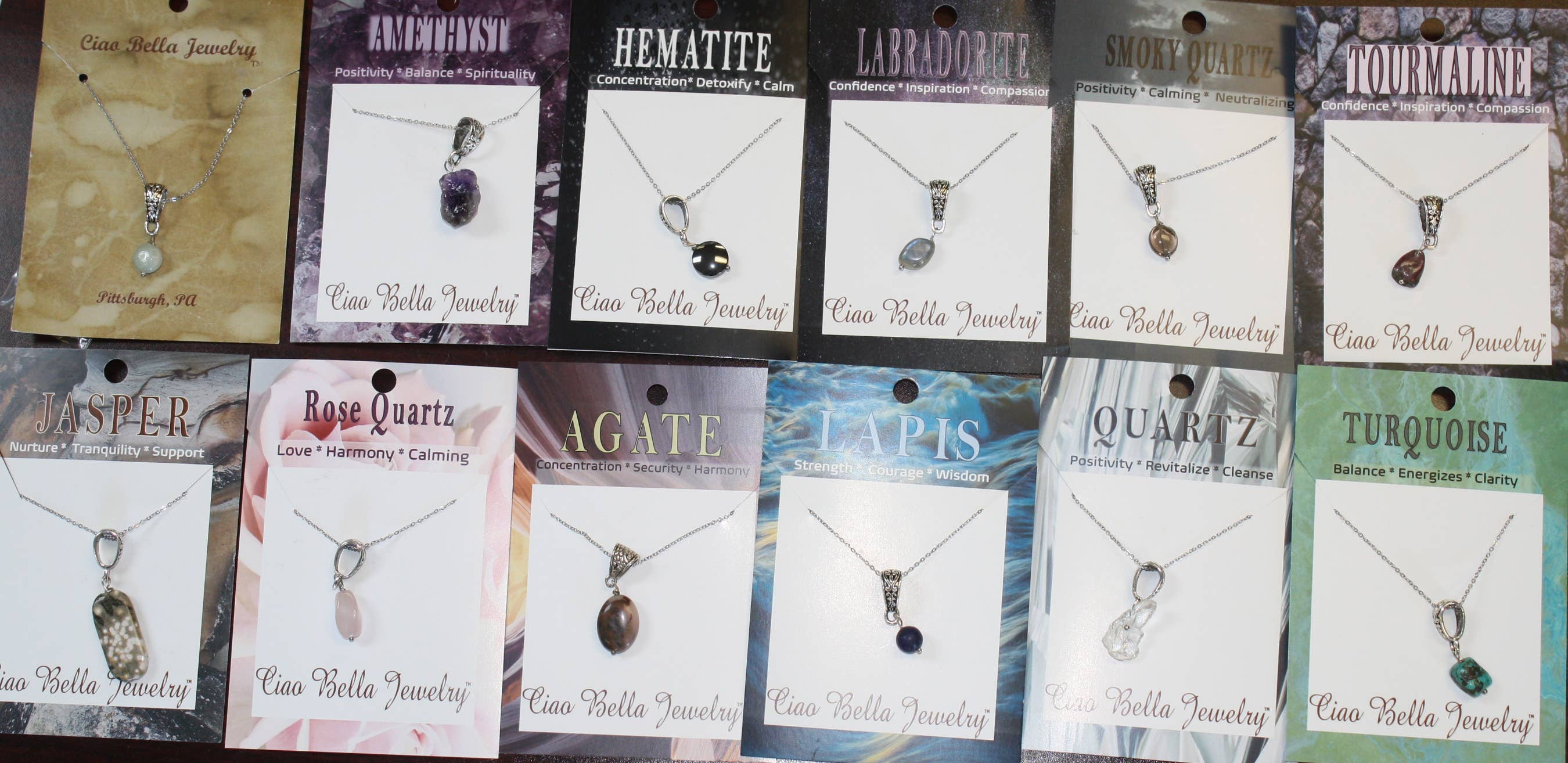 Ciao Bella Jewelry Inc – wholesale Hänge-/berlockhalsband – Ädelsten hänge halsband på tunn kedja0