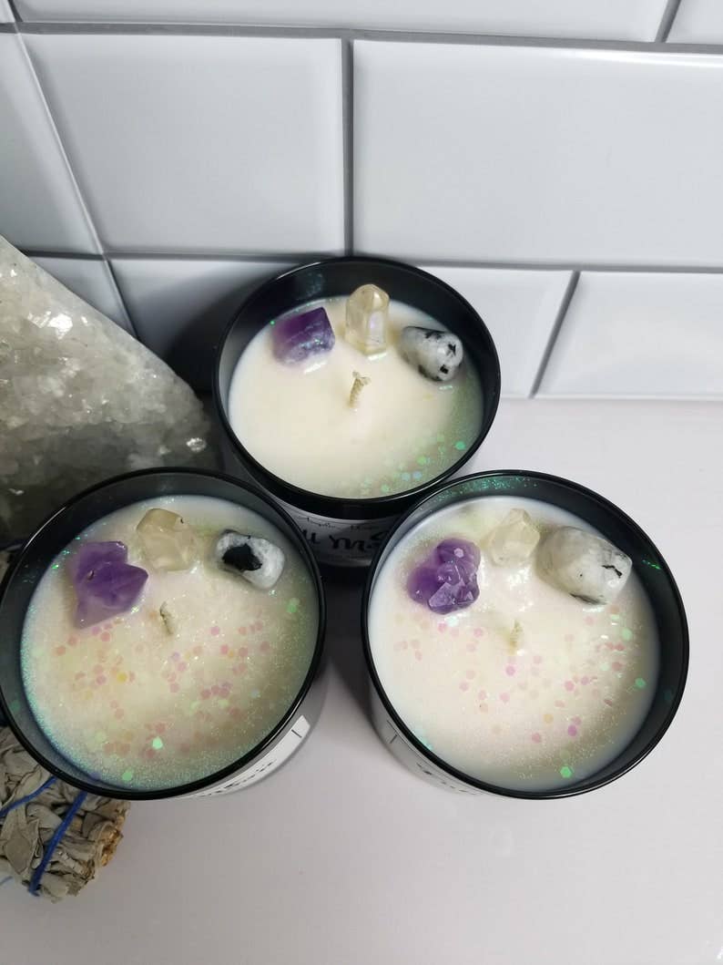 Angelic Magic - Wholesale Jar/Filled Candle - Full Moon Crystal Soy Candle, Amethyst, Moonstone, Quartz3