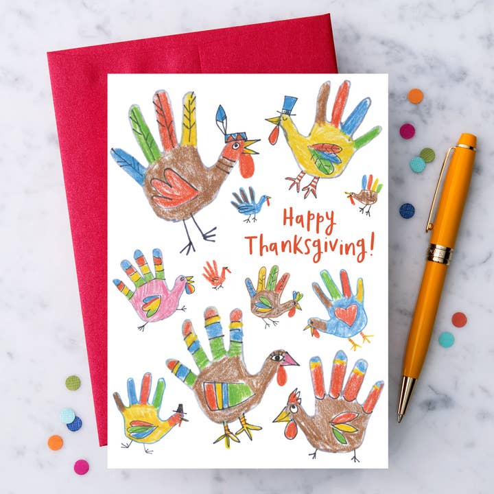 Design With Heart - Wholesale Thanksgiving Card - NEW! Hand Turkey - Happy Thanksgiving! Greeting Card1