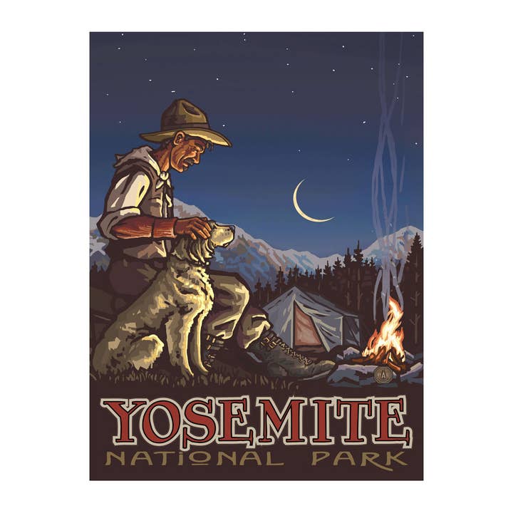 PAL-2585 A Yosemite Camper & Dog 9x12 Print for wholesale by Art of Place