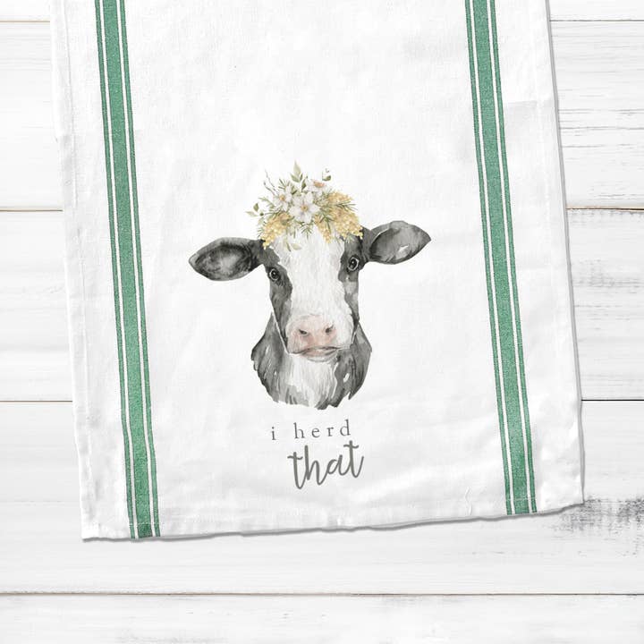 ZA Handmade Wholesale - Wholesale Tea Towel - Cotton striped Tea towel | cow tea towel | i heard that dish towel | fun cow tea towel