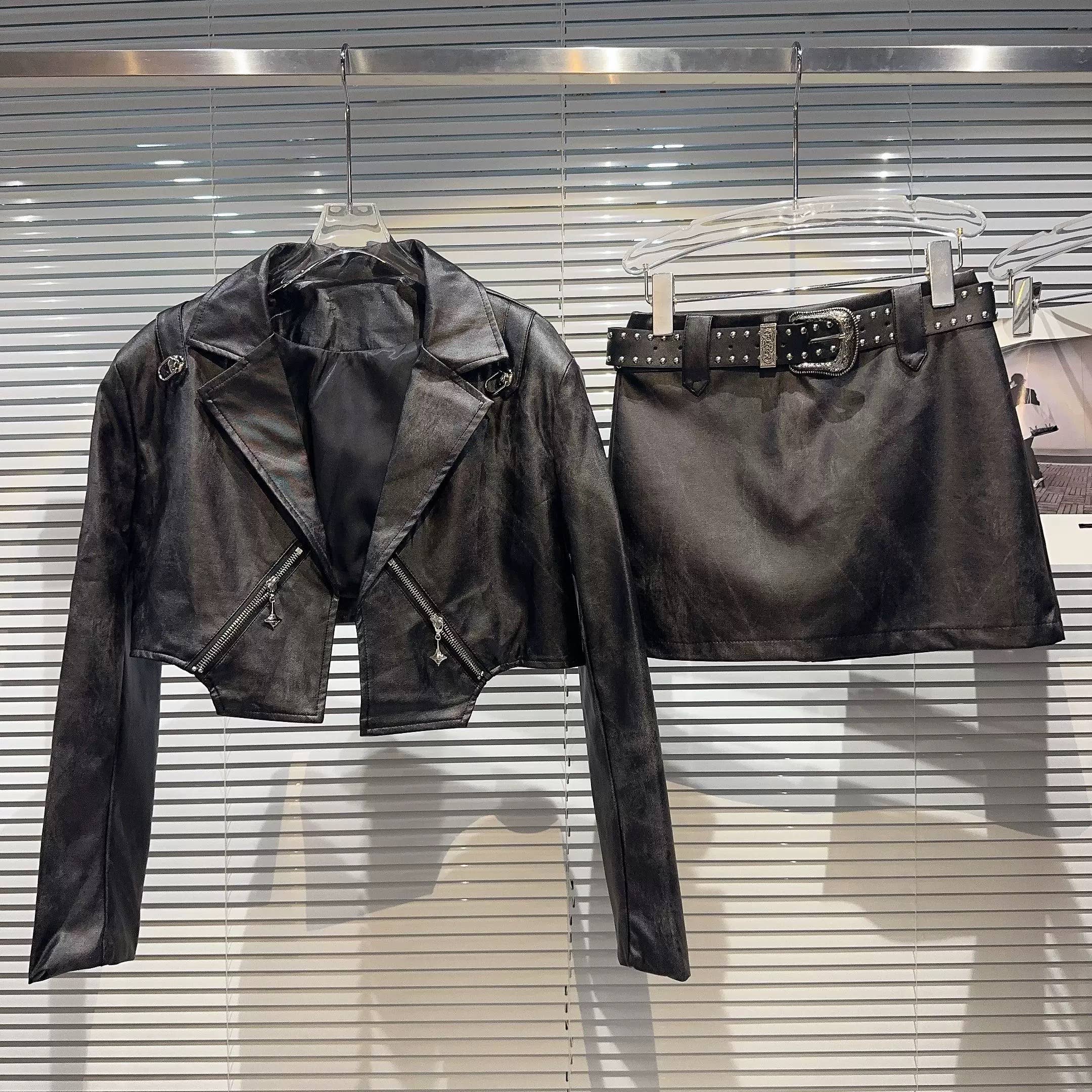 Productseeker - Wholesale Top & Skirt Set - Women's - SET220Y PU Leather Jacket & Studded Skirt Set – Fall Edge14