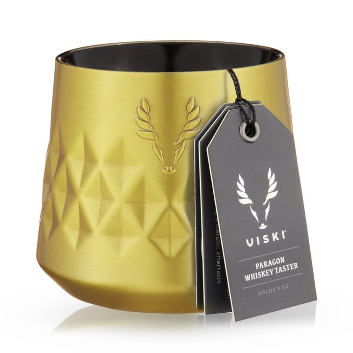 Viski - Wholesale Cocktail/Liquor Glass - Paragon Double Walled Insulated Whiskey Tasting Glass - Gold
