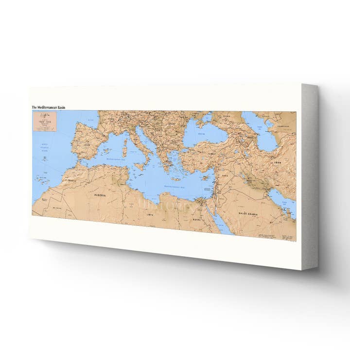 1998 Mediterranean Map Canvas Art - Canvas Wrap Vintage Map of Mediterranean - Old Mediterranean Wall Map - Historic Mediterranean Basin Map Wall Art Print for wholesale by Historic Prints