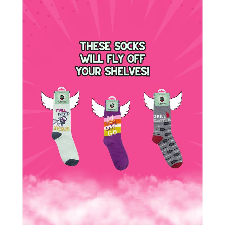 Funatic - About Face Designs - Nice Enough Merch Co - Wholesale Socks - Unisex - Y'all Need Jesus Socks | Funny Unisex | Funatic