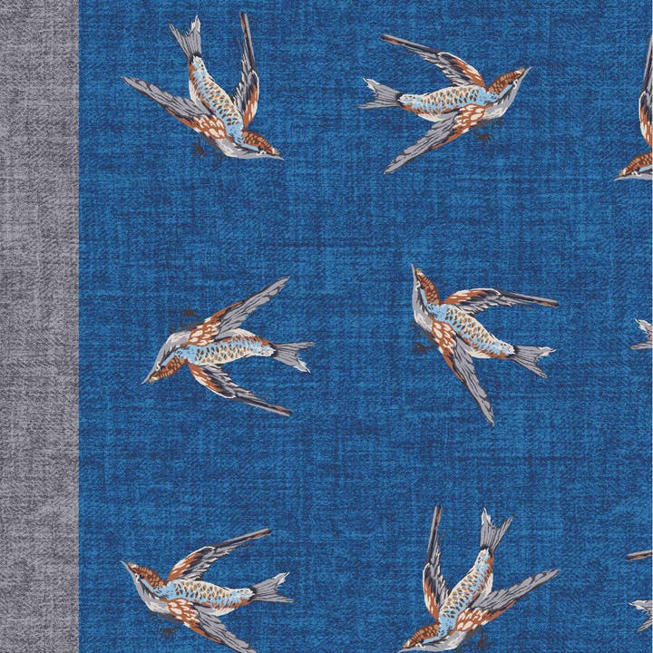 Birds of a Feather Silk Scarf (Blue) for wholesale by Lazyjack Press