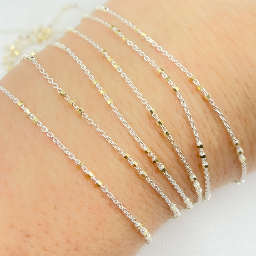 Tresor Jewelry Inc. - Wholesale Link & Chain Necklace - Z26GS2. 925 Sterling Silver Satellite Gold Plated 3 Cubes Chain1