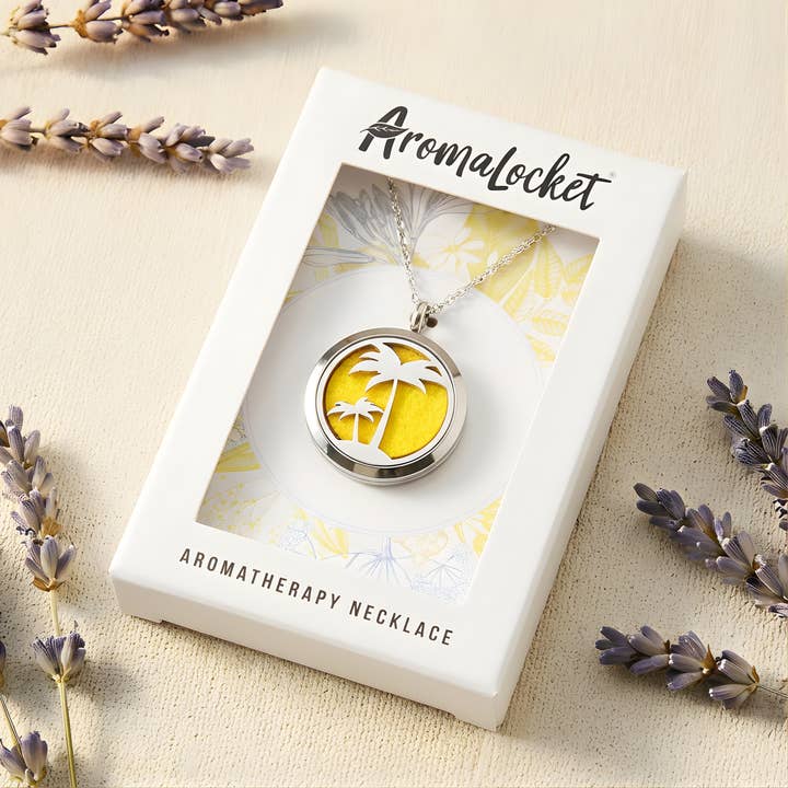 Palm Tree Essential Oil Diffuser Necklace for wholesale by Matrix Aromatherapy