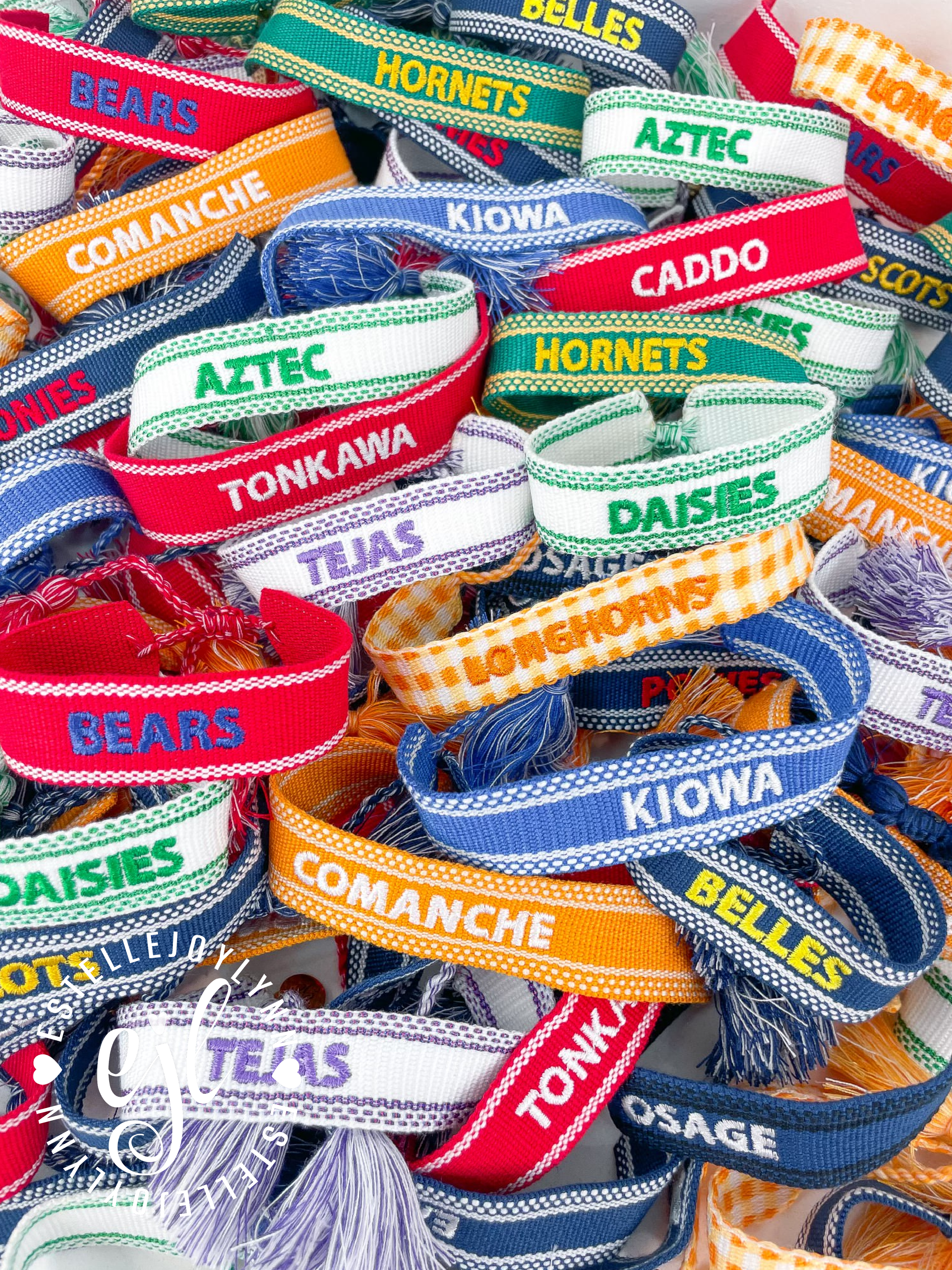 EstelleJoyLynn, LLC - Wholesale Woven/Braided Bracelet - Camp Bracelets / Camper Embroidered Custom Tassel Bracelets1