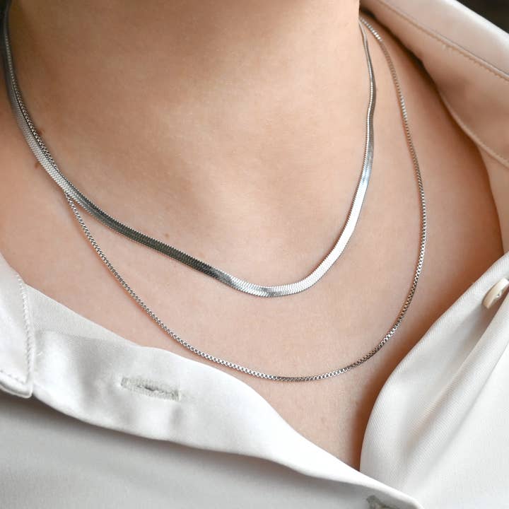Blueyejewelry - Wholesale Link & Chain Necklace - Layered Herringbone Necklace - Box Chain Necklace Set