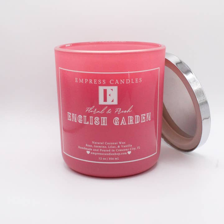 Natural Nontoxic Vegan Long Burning Time Rose Jasmine & Lilac "English Garden" Candle for wholesale by Empress Candles
