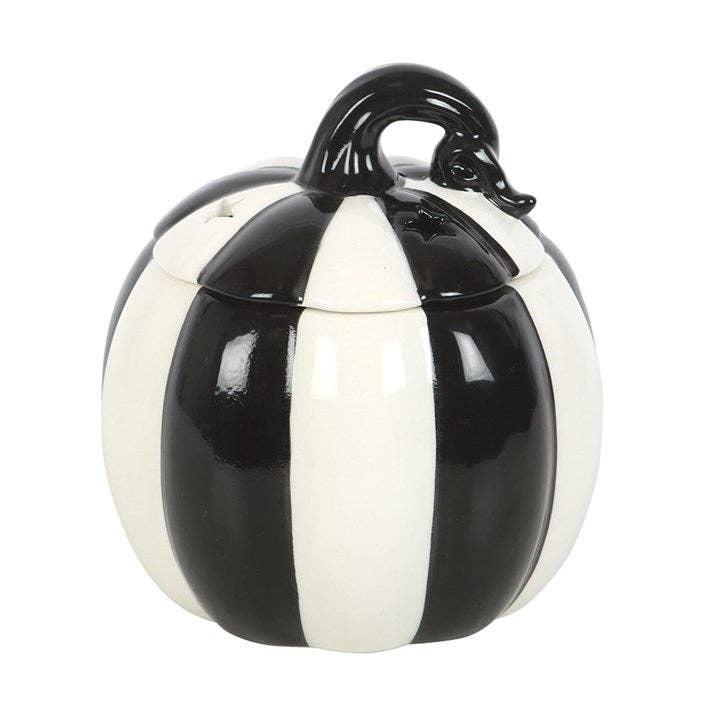 Something Different Wholesale - Wholesale Oil Warmer - Black and White Striped Halloween Pumpkin Oil Burner
