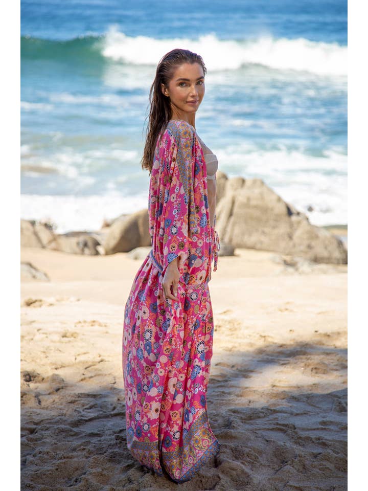 Bali Prema – wholesale Strandkläder – Dam – Strandtäcke Samantha Premium Kaftan Robe med slips i Okinawa Coral