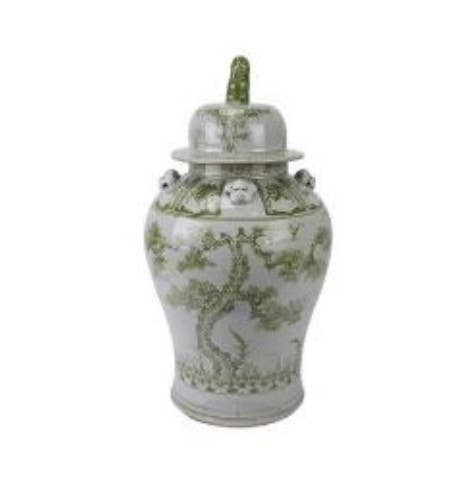 The French Bee & Co - Wholesale Decorative Jar - Ginger Jar, Green and White Lidded with Foo Dog0