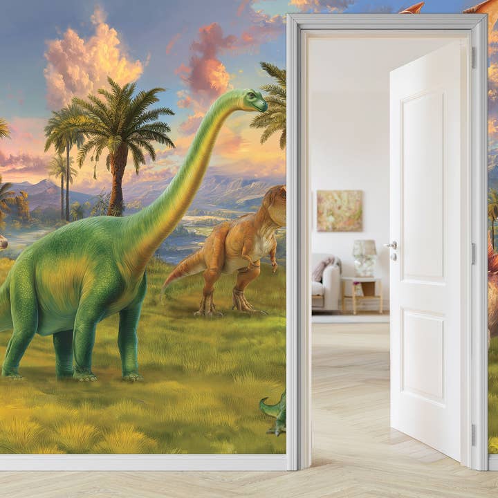 Dinosaur Wallpaper | T-Rex Jurassic Nursery Mural for wholesale by Prime Decor Wallpaper
