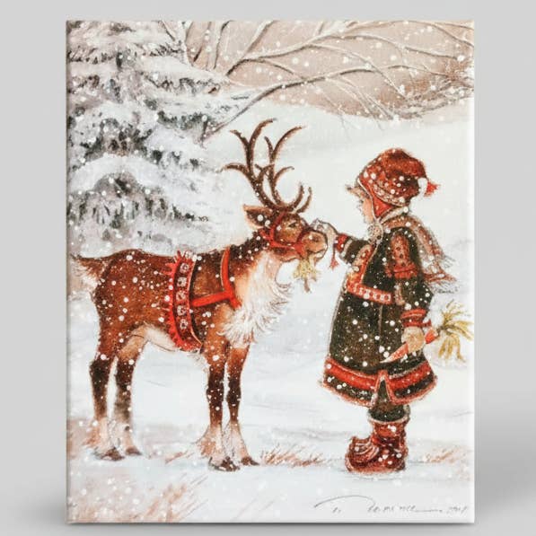 Reindeer And Girl Art Print for wholesale by Rustic Nester