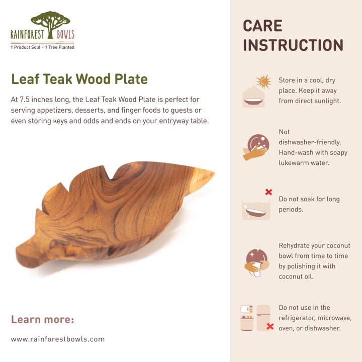 Rainforest Bowls - Wholesale Bowl - Leaf Teak Wood Plate5