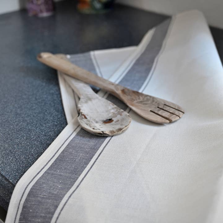 Grey Striped Border Linen / Cotton Tea for wholesale by Ulster Linen